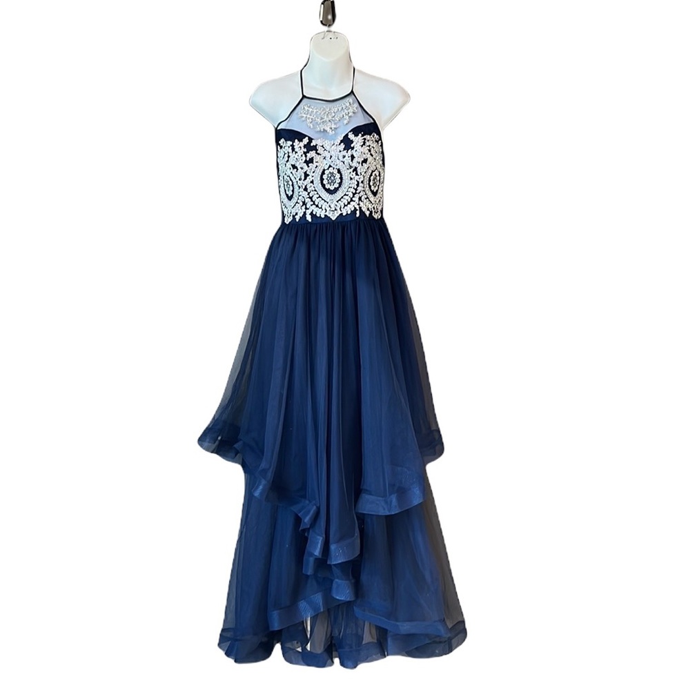 BEE Darlin Sweet Halter embellished Appliqué dress in Navy size 3/4. hom…